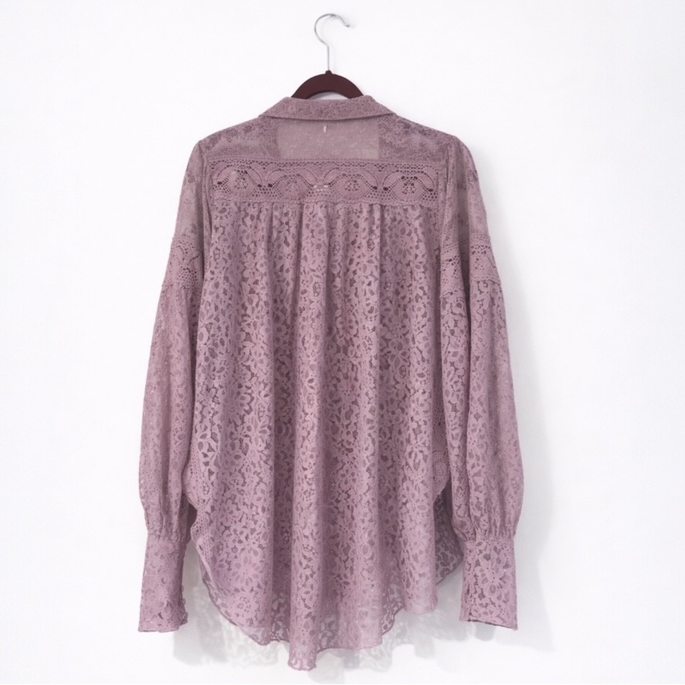 Free People Out West Lace Blouse NWT Lilac Sheer Button Front Top S - Picture 7 of 17